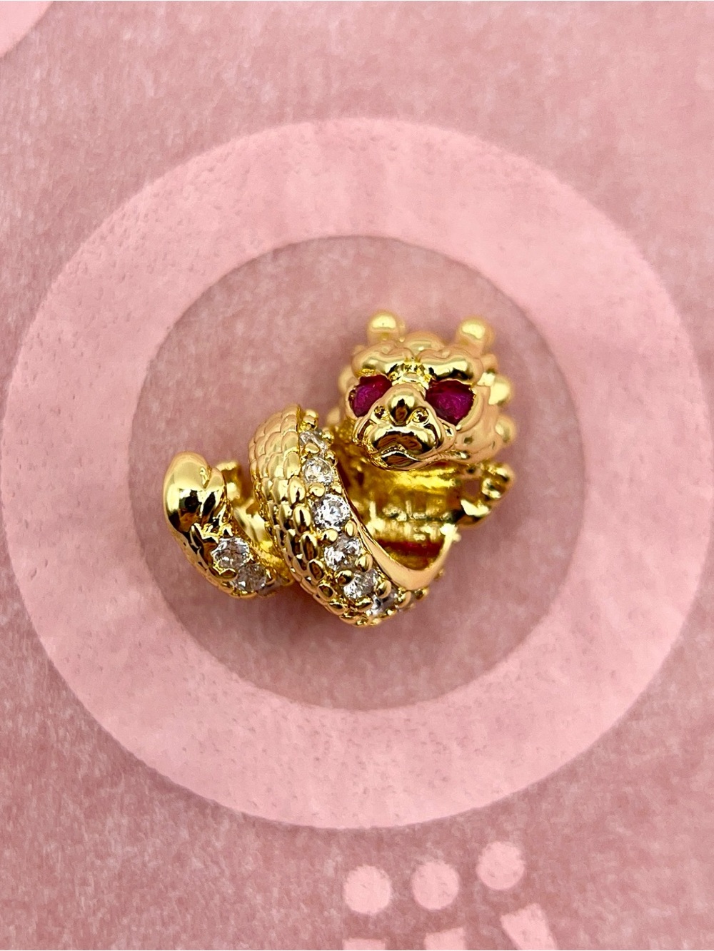 Pandora 14k Gold Plated Chinese Year of the Dragon Red Eyes CZ Coiled Charm